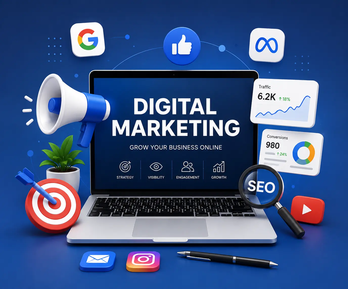Digital Marketing 3D Command Display